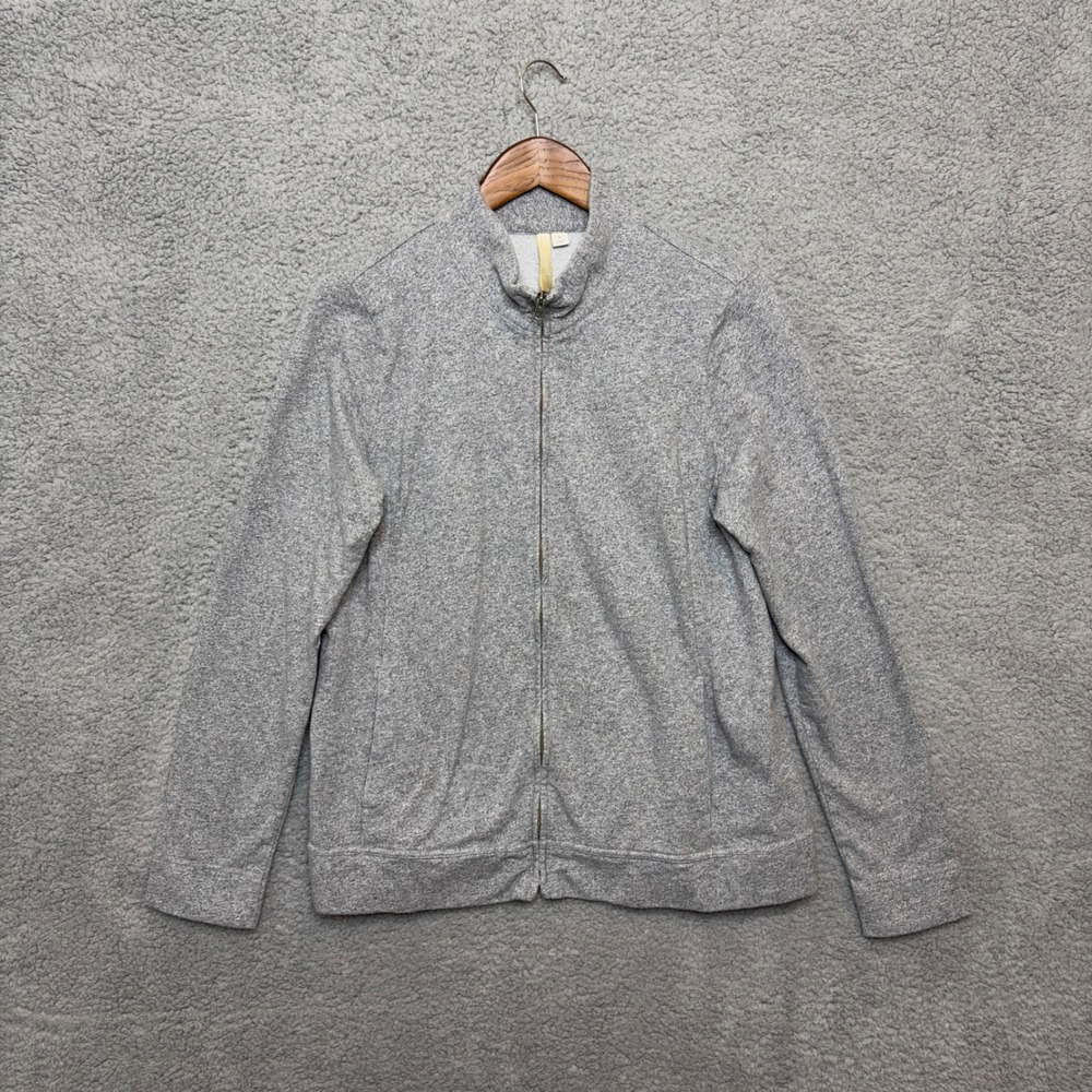 PureJill Jacket Women M Gray Marled Cotton Knit Full Zip Mock Neck Preppy Sporty